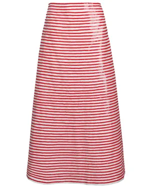 Red and Ivory Sequin Stripe Caswell Skirt