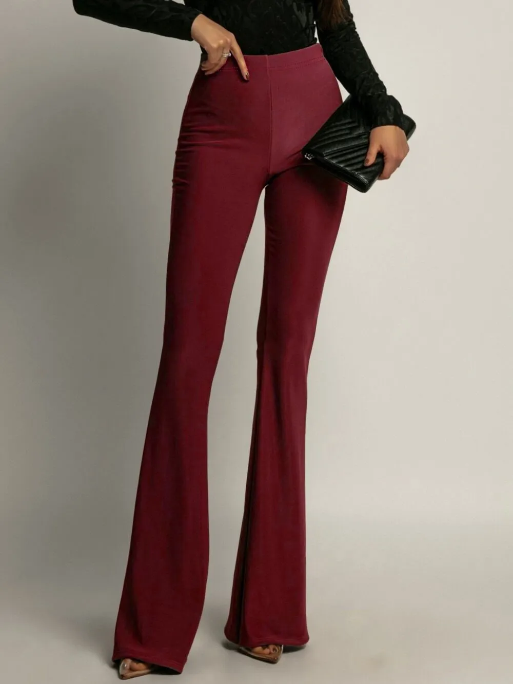 Red High Waisted Flare Pants