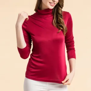 Red satin turtleneck top