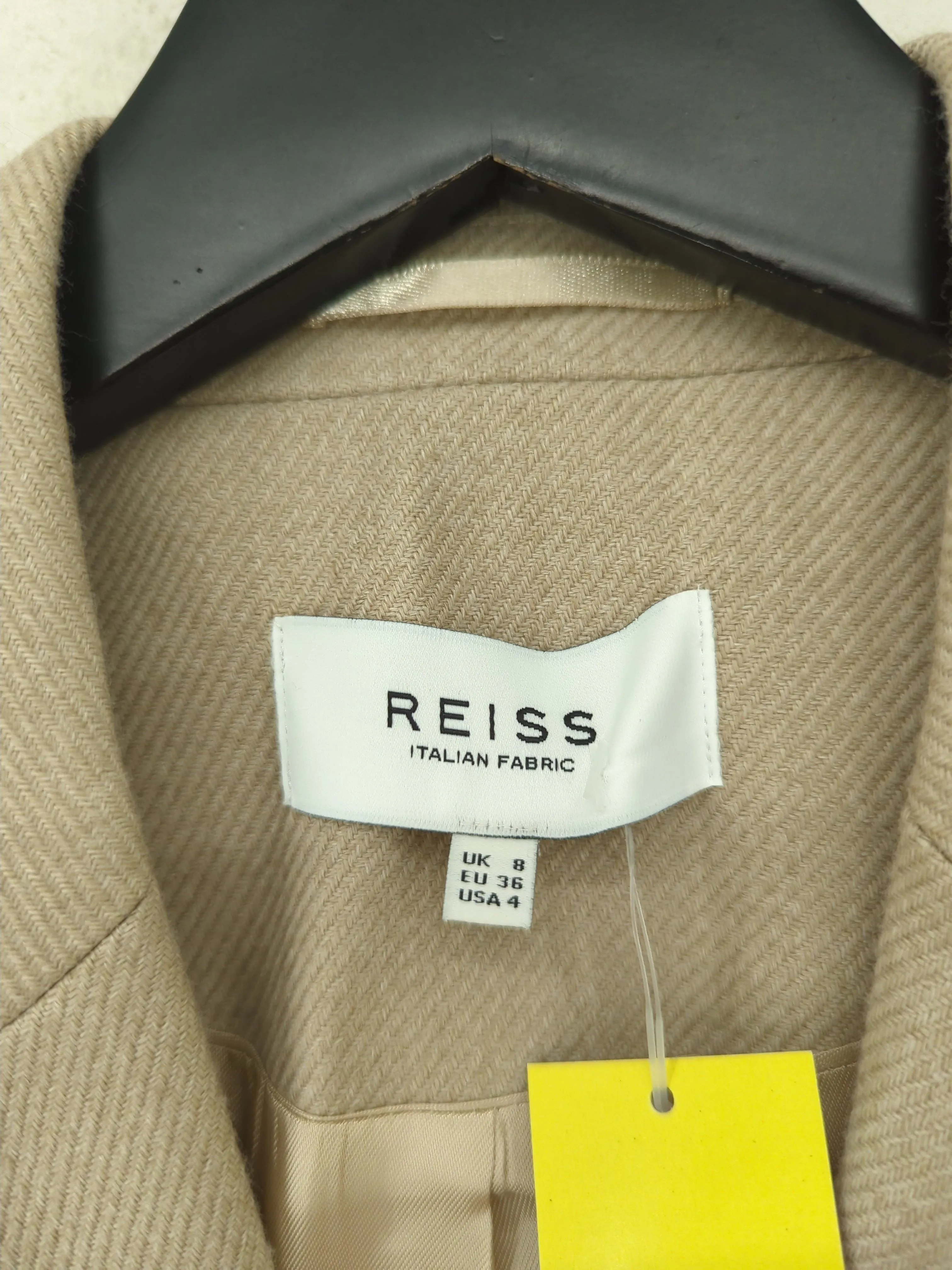 Reiss Women's Blazer UK 8 Tan Wool with Acrylic, Polyester, Viscose