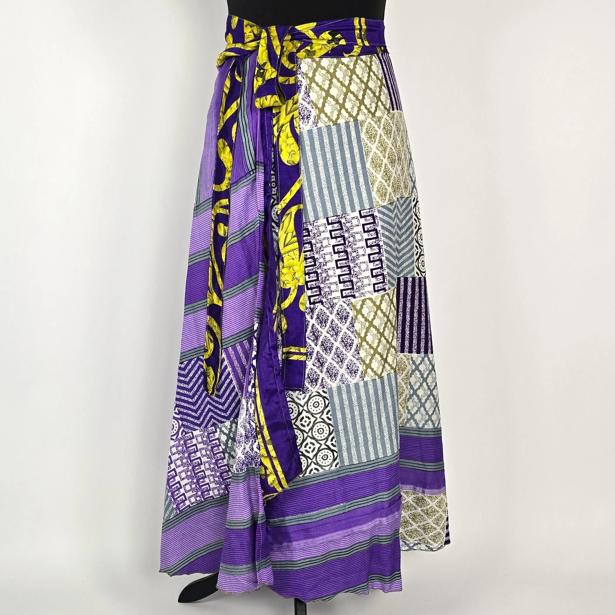 Reversable flattering Indian gypsy wrap skirt, made from vintage silk-mix saree fabrics with Oriental & floral print #1