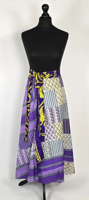 Reversable flattering Indian gypsy wrap skirt, made from vintage silk-mix saree fabrics with Oriental & floral print #1