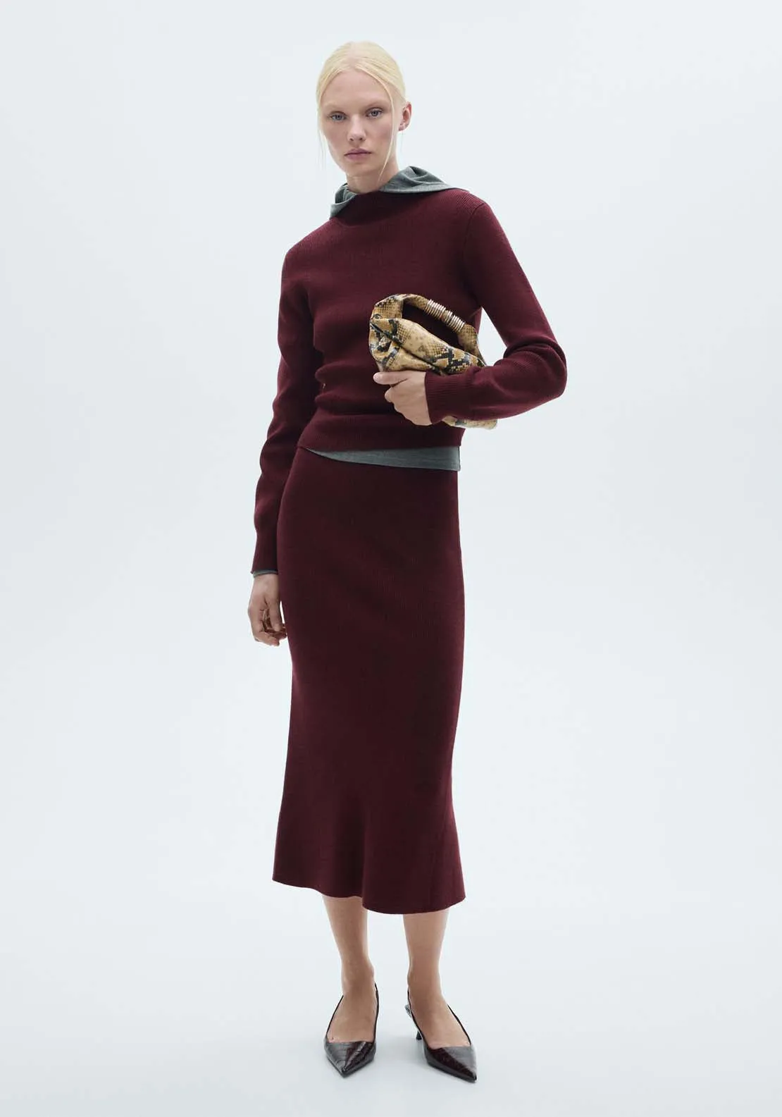 Ribbed midi skirt - Dark Red