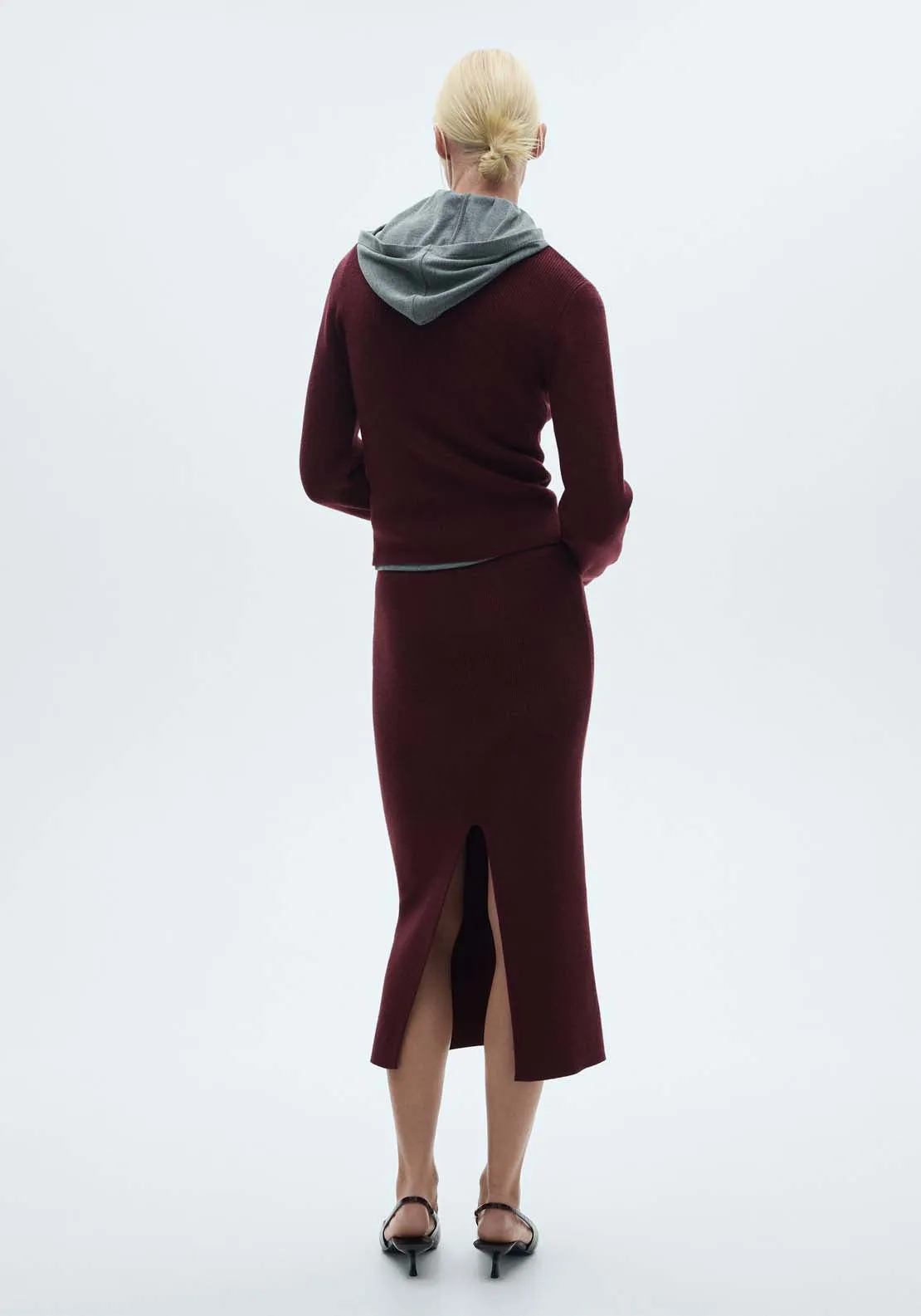 Ribbed midi skirt - Dark Red
