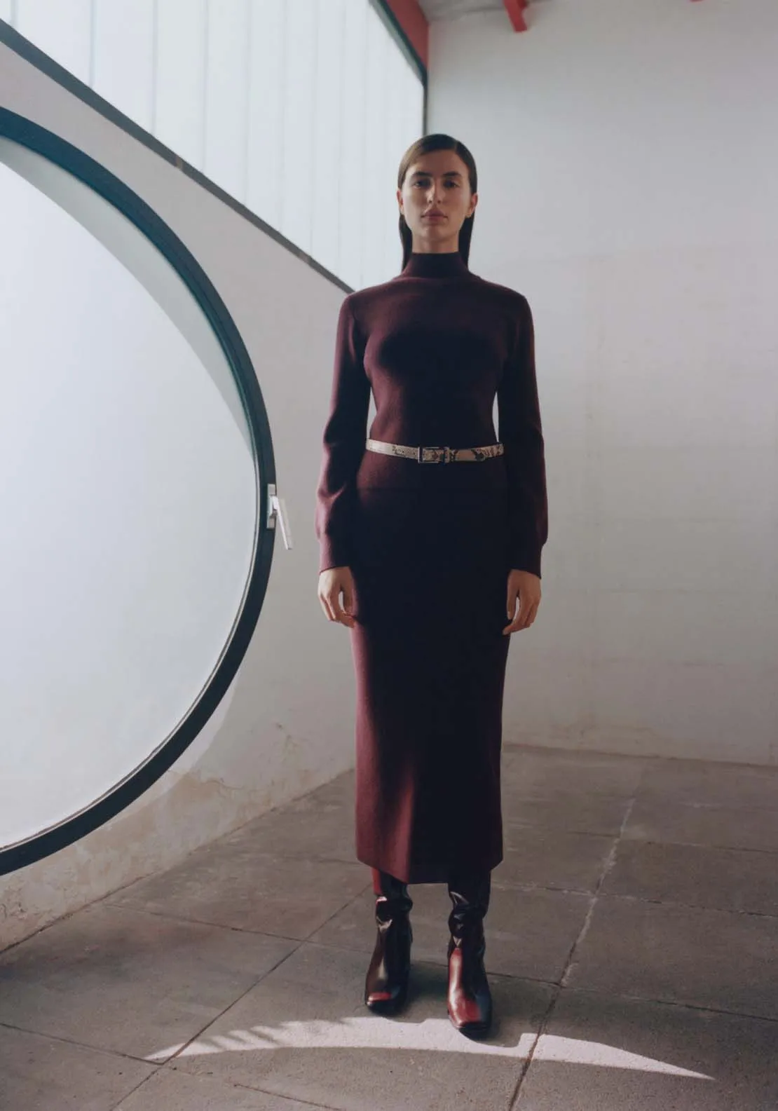 Ribbed midi skirt - Dark Red