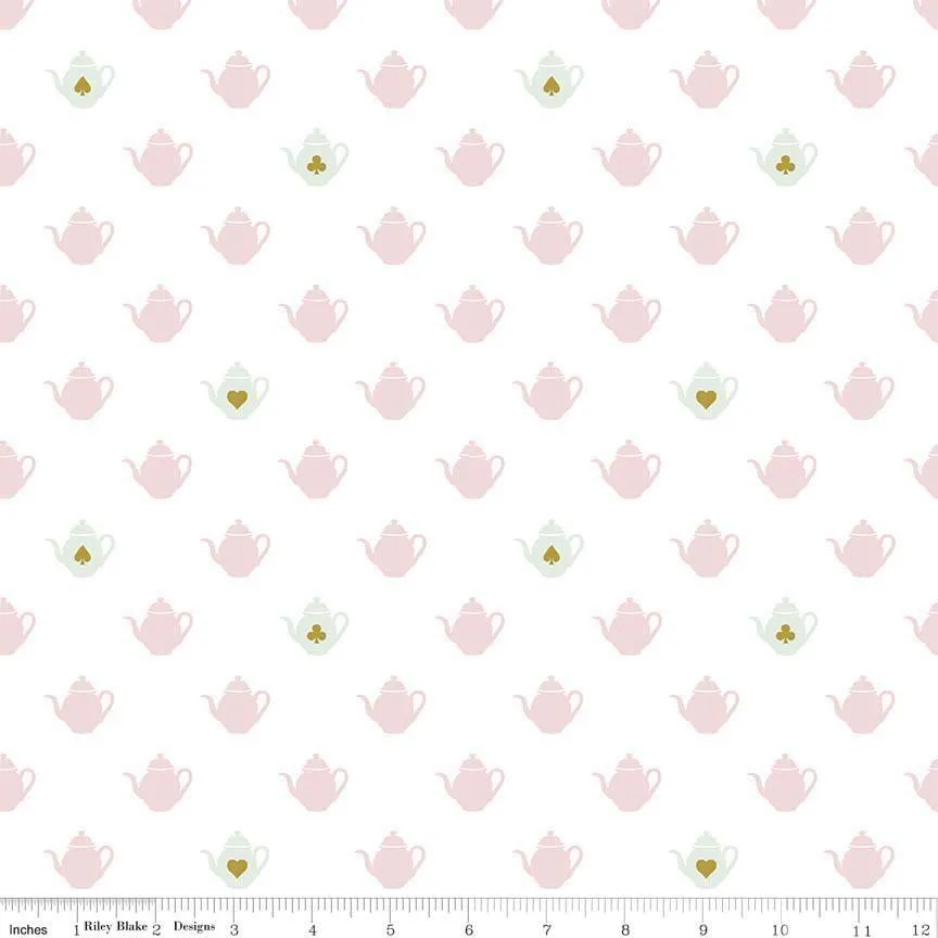 Riley Blake Wonderland 2 - Tea Pot - White Sparkle