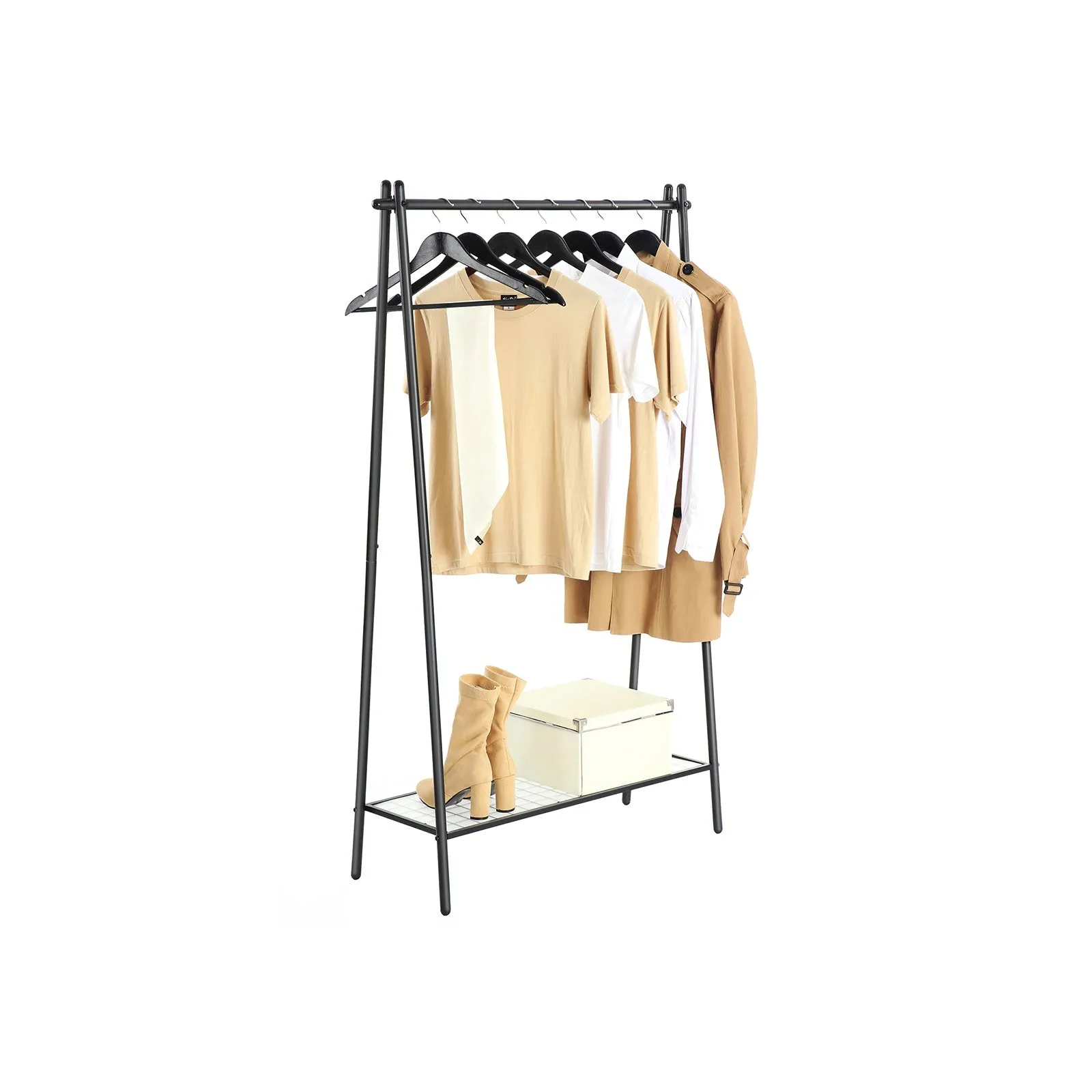 Rootz Minimalist Clothes Rack - Clothing Stand - Garment Organizer - Steel Construction - 92.5cm x 33.5cm x 153cm - Matte Black - Max Load 40kg - Shoe Storage - Easy Assembly