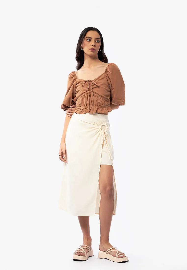 Ruched Wrap Midi Skirt
