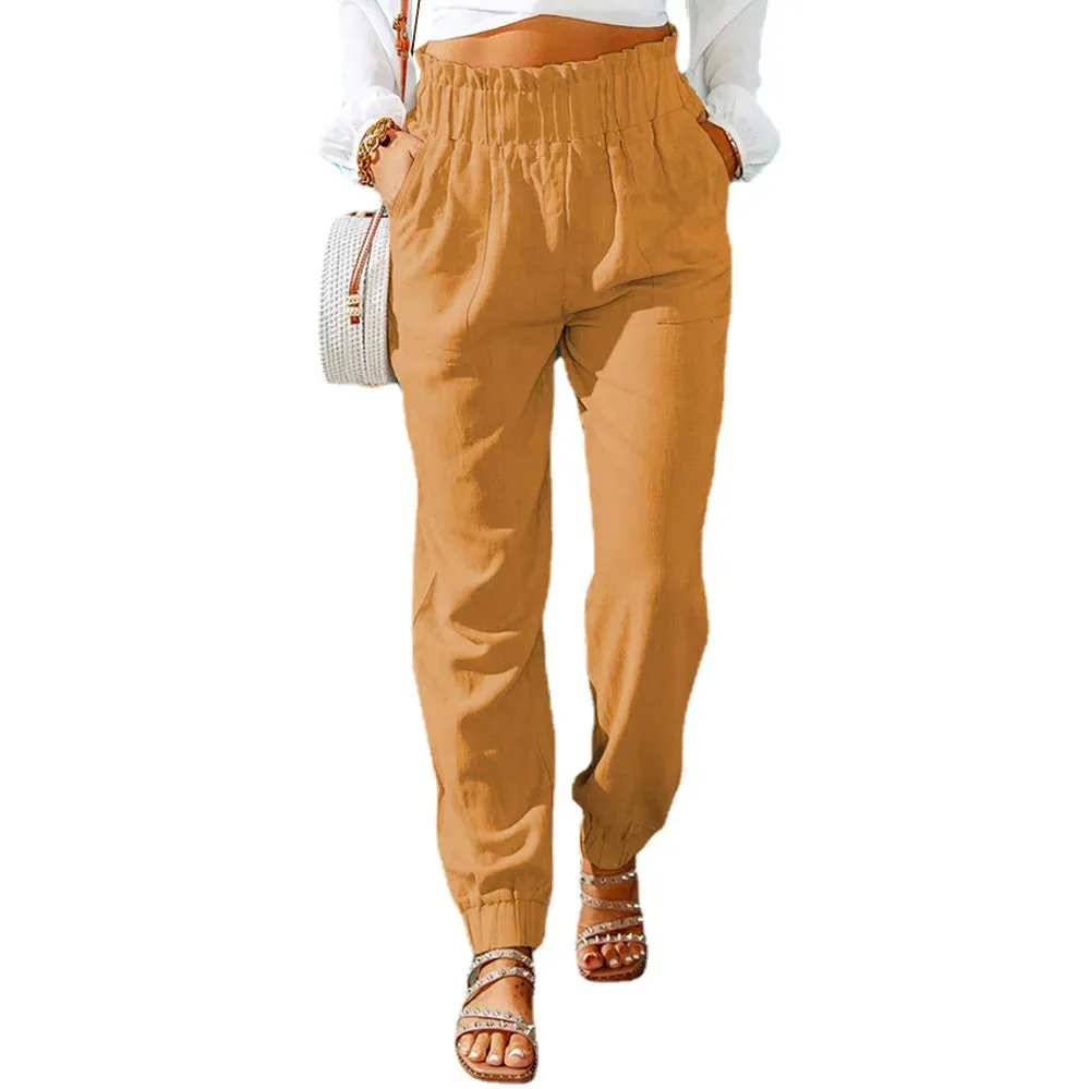 Ruffled Elastic Waistband High Waisted Pants