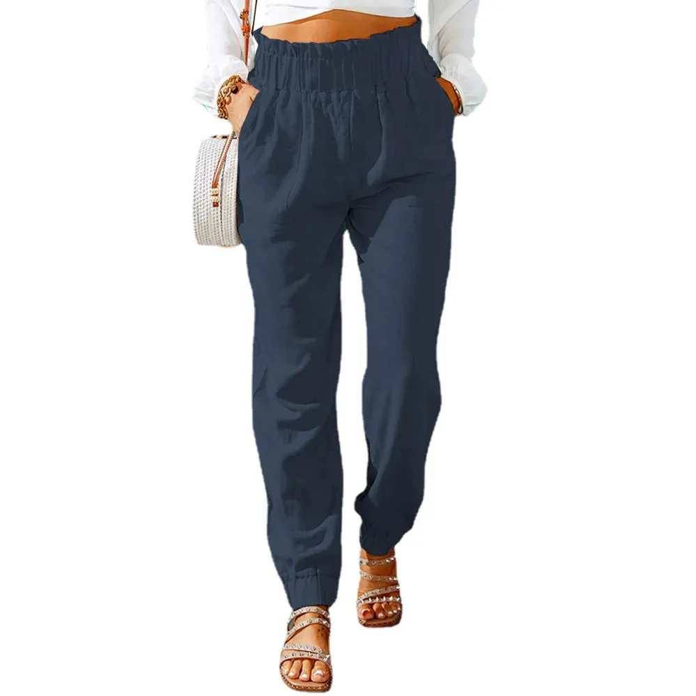 Ruffled Elastic Waistband High Waisted Pants