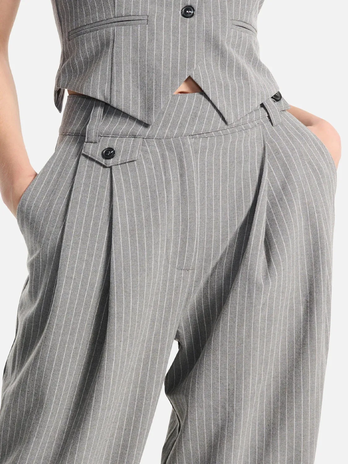 Serena Tailored Pant Grey Pin Stripe