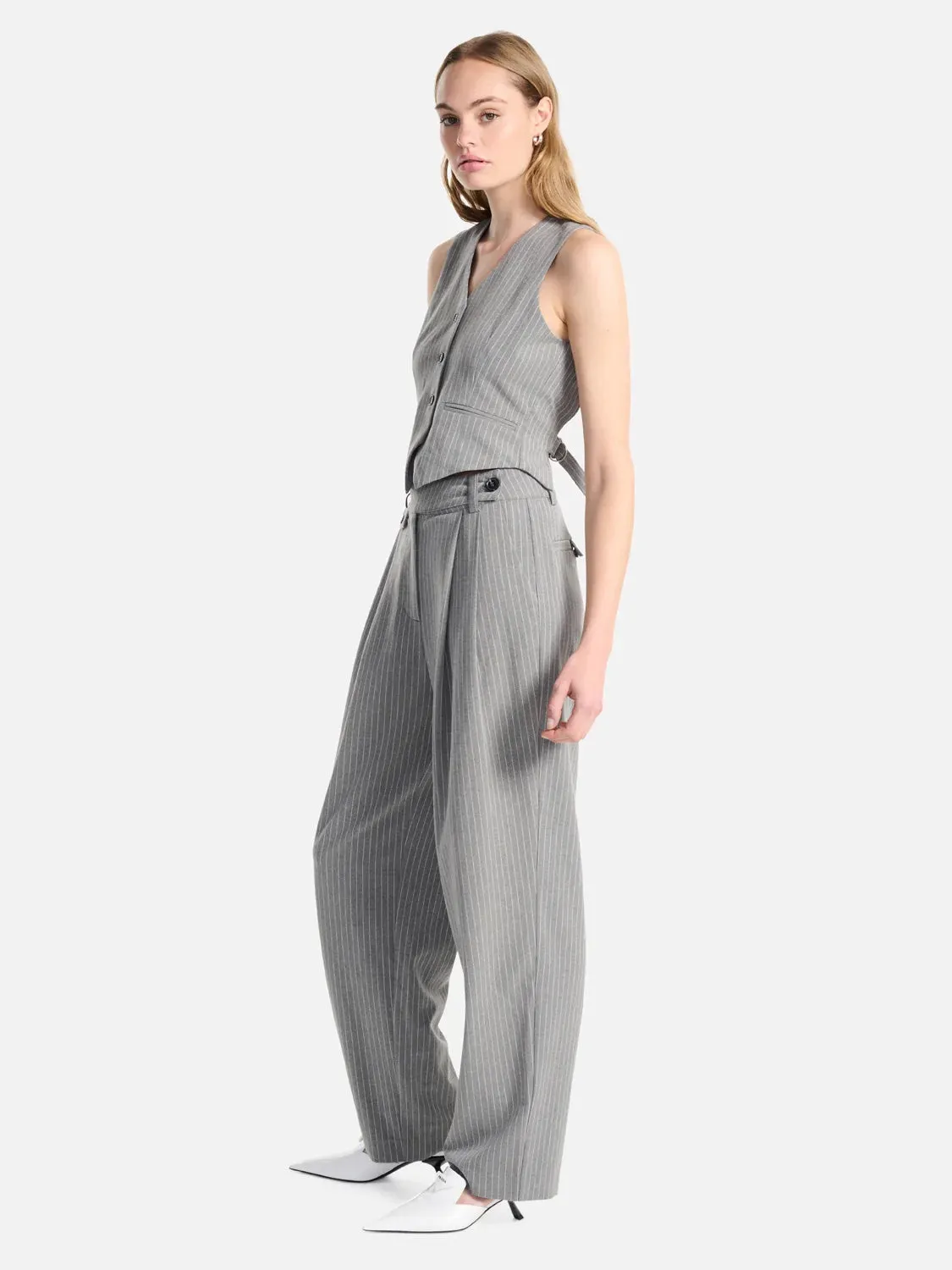 Serena Tailored Pant Grey Pin Stripe