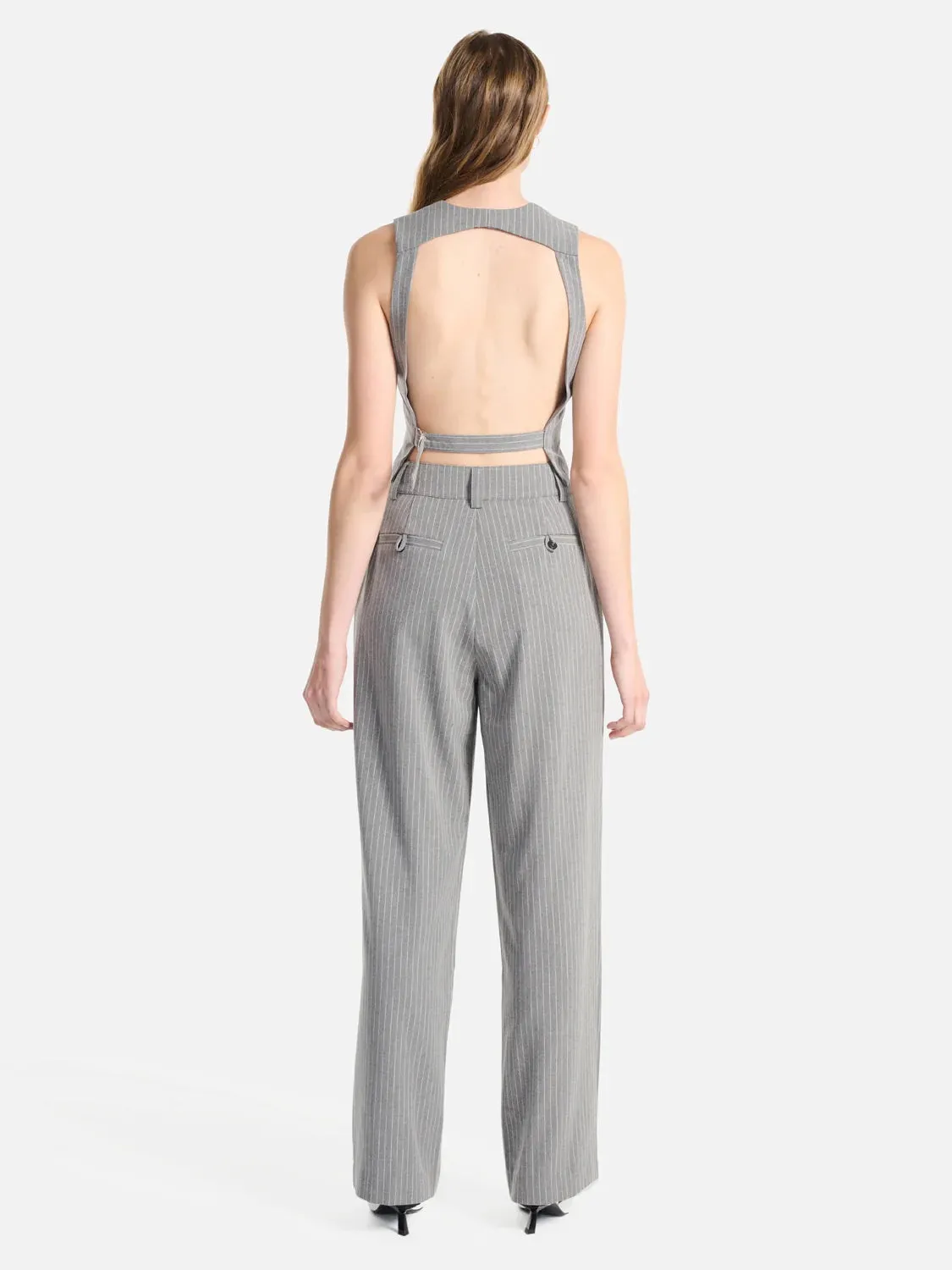 Serena Tailored Pant Grey Pin Stripe