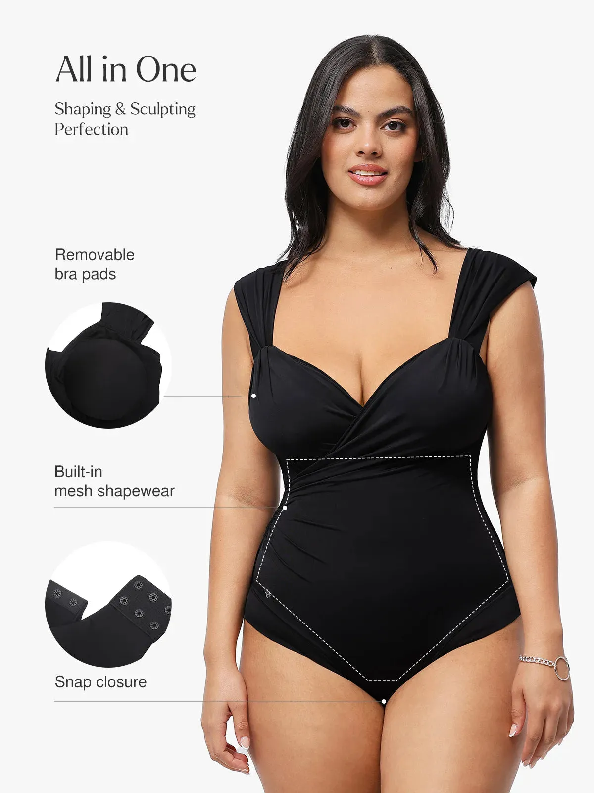 Shapewear Solid Sweet-Heart Neckline Cap Sleeve Bodysuit