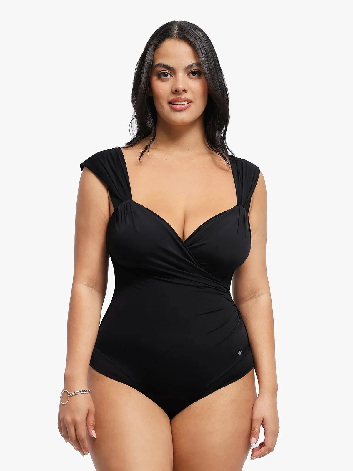 Shapewear Solid Sweet-Heart Neckline Cap Sleeve Bodysuit