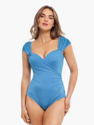 Shapewear Solid Sweet-Heart Neckline Cap Sleeve Bodysuit