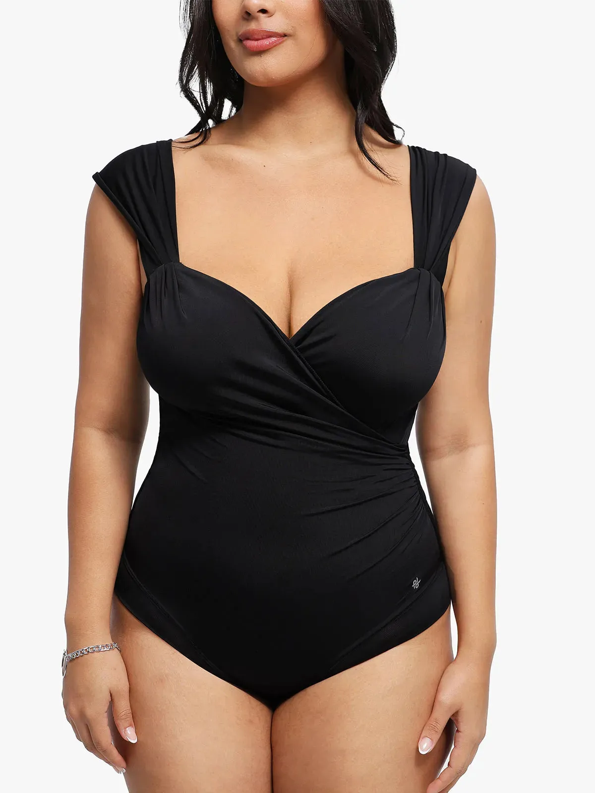 Shapewear Solid Sweet-Heart Neckline Cap Sleeve Bodysuit