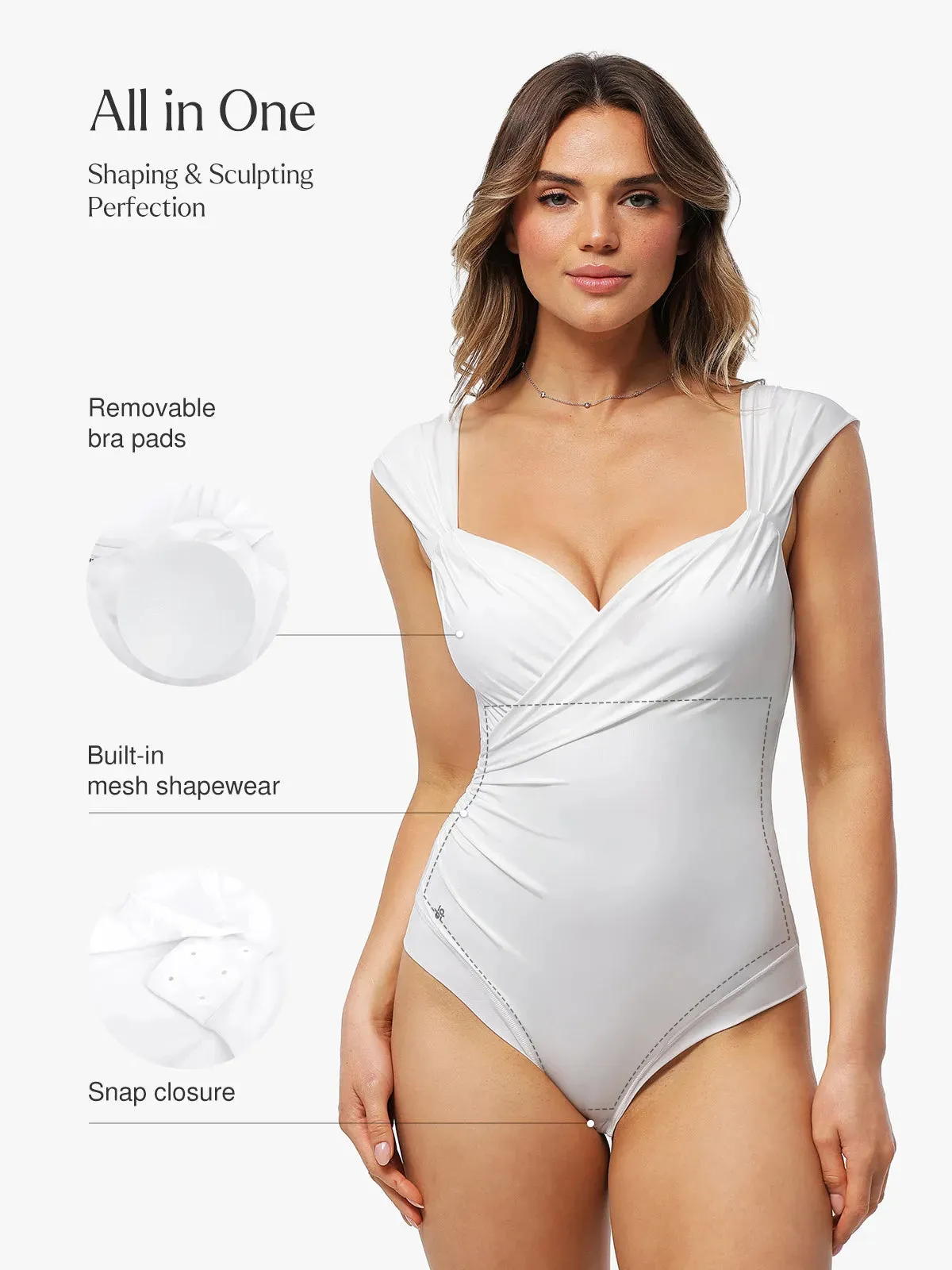 Shapewear Solid Sweet-Heart Neckline Cap Sleeve Bodysuit