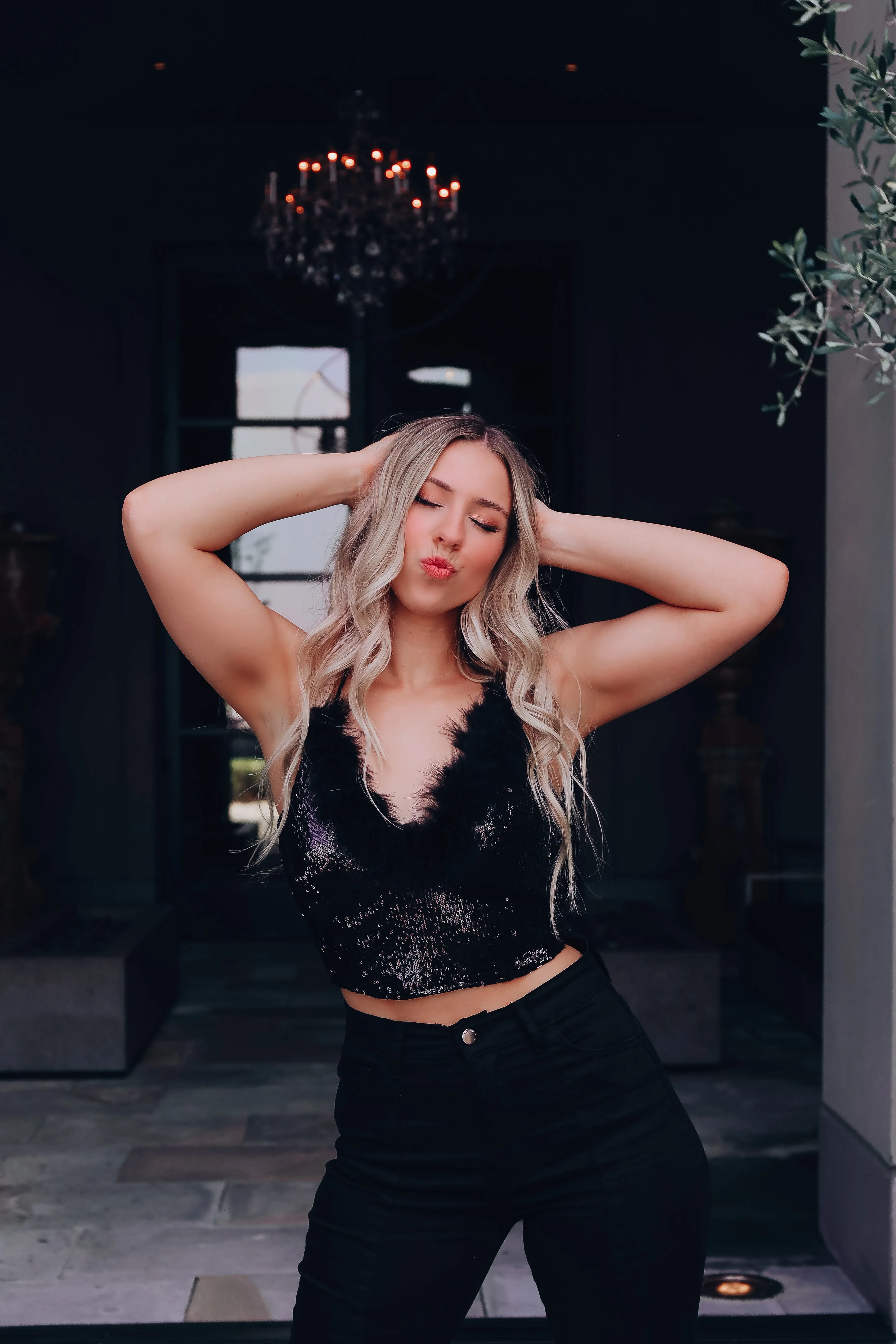 Show Me Your Ways Sequin Crop Top - Black