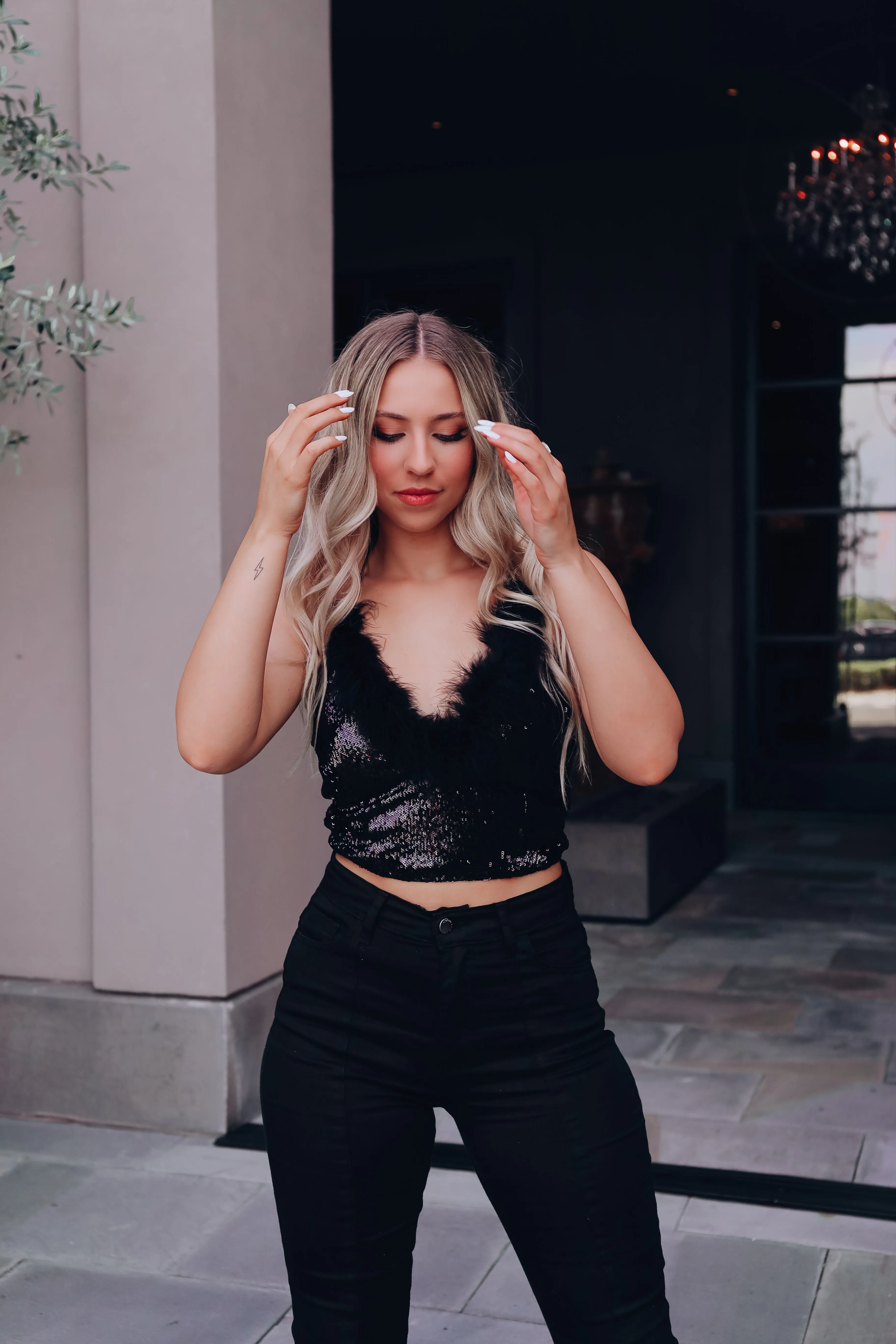 Show Me Your Ways Sequin Crop Top - Black