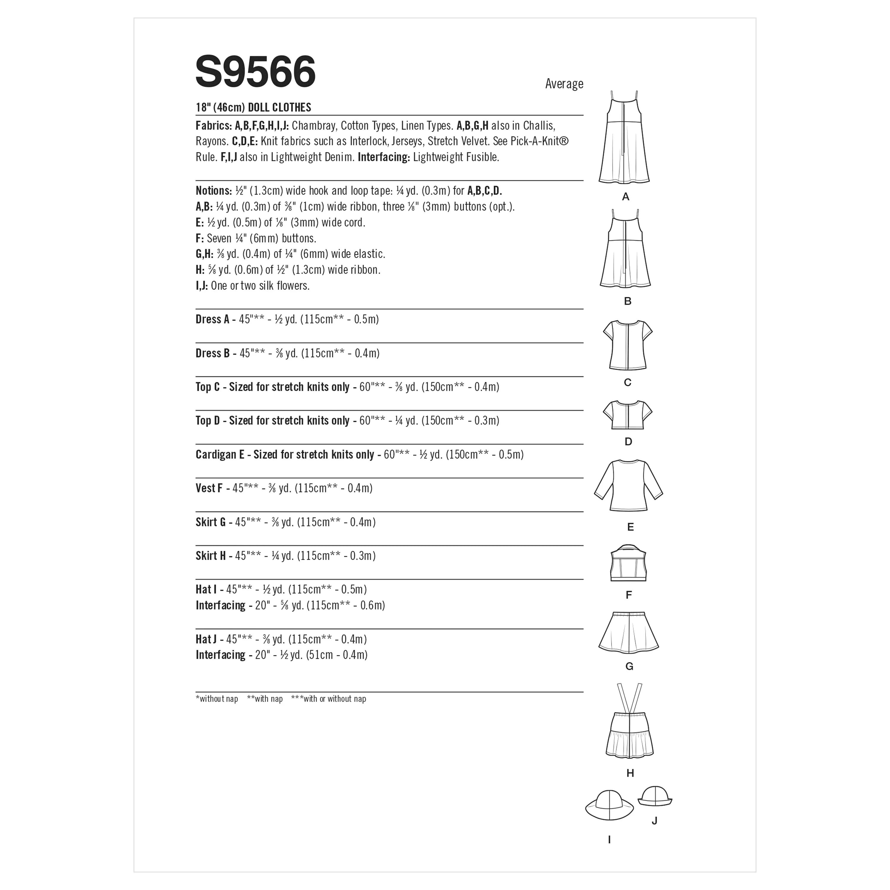 Simplicity Pattern 9566 18" Doll Clothes