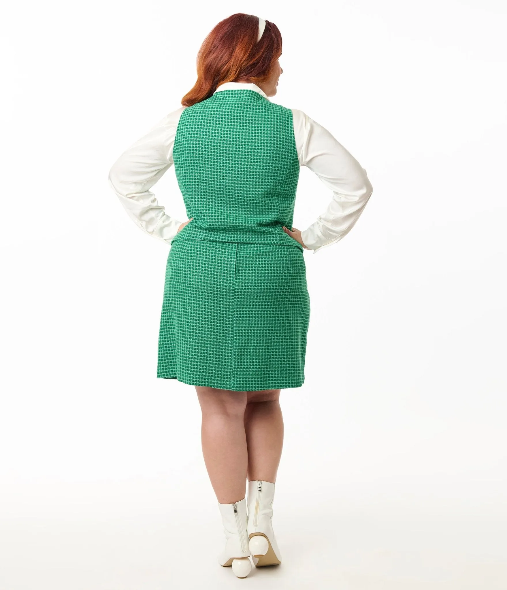 Smak Parlour Plus Size Green Houndstooth A-Line Mini Skirt