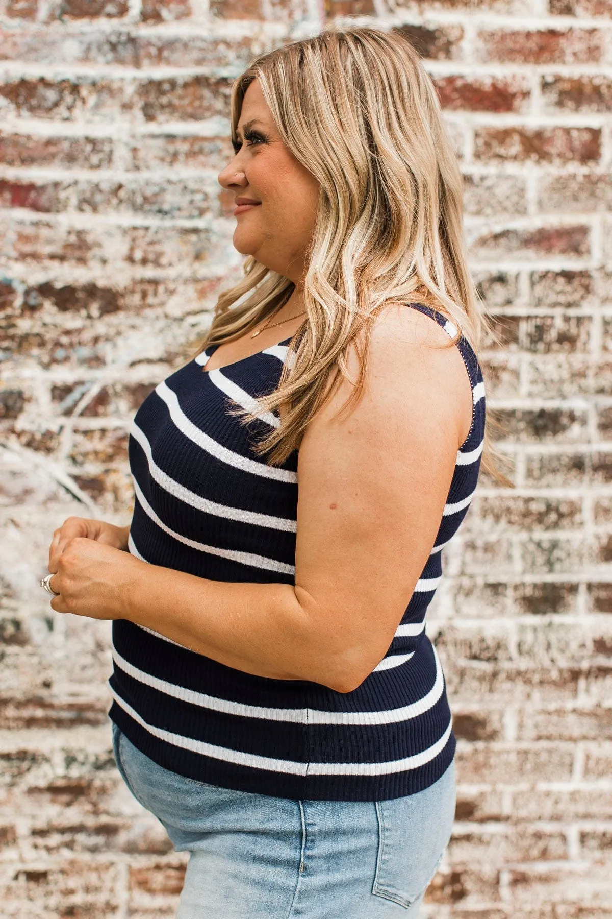 Soaking Up Sunshine Striped Tank Top- Navy & Ivory