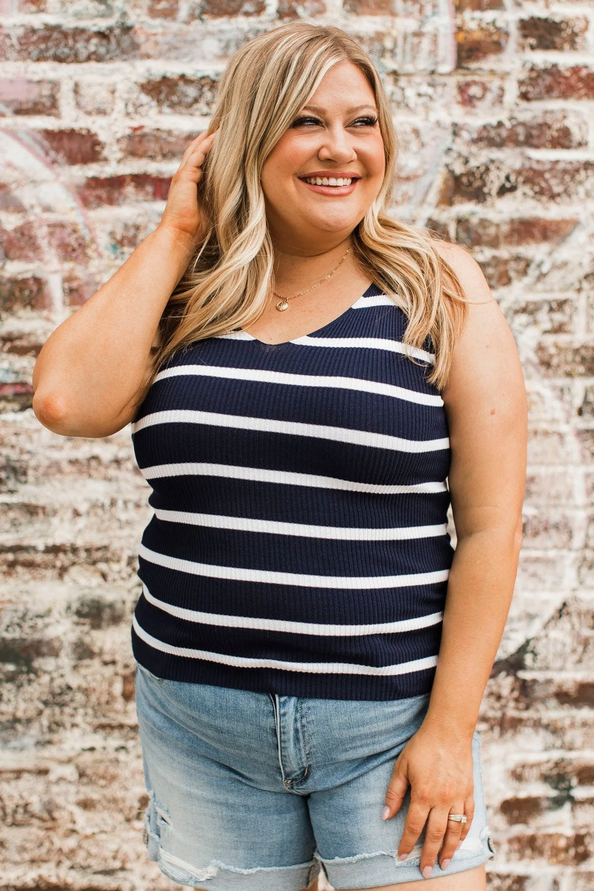Soaking Up Sunshine Striped Tank Top- Navy & Ivory