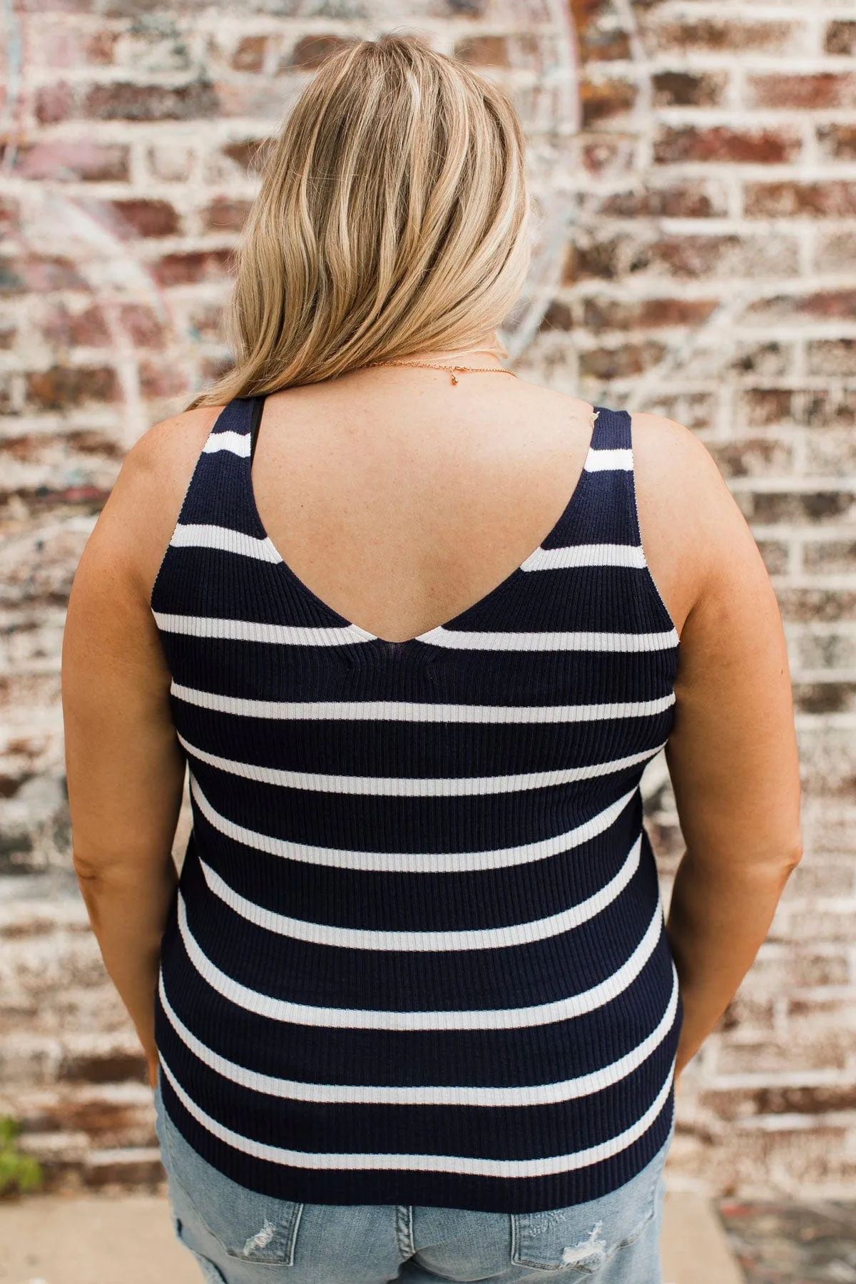 Soaking Up Sunshine Striped Tank Top- Navy & Ivory
