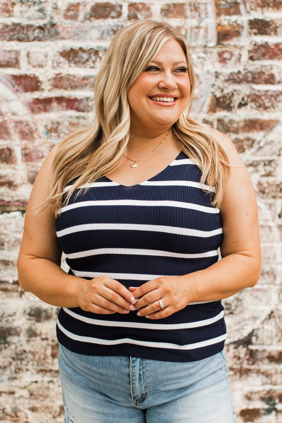 Soaking Up Sunshine Striped Tank Top- Navy & Ivory