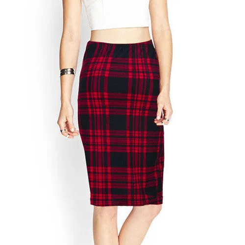 Spring Summer Vintage Fashion Printed Pencil Skirt Midi Women Knee-Length Elastic High Waist Ladies Pattern Skirts D40