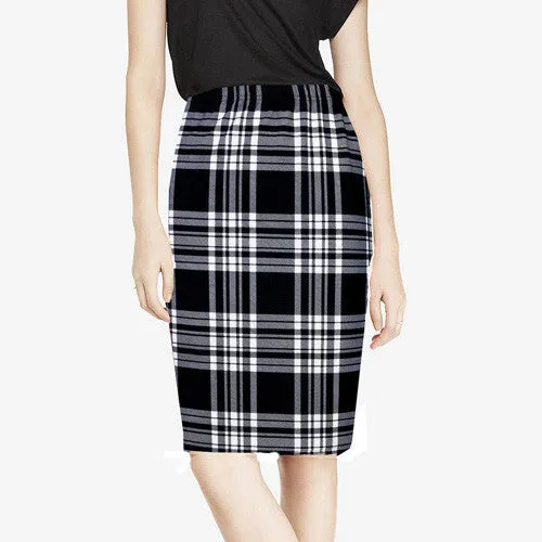 Spring Summer Vintage Fashion Printed Pencil Skirt Midi Women Knee-Length Elastic High Waist Ladies Pattern Skirts D40