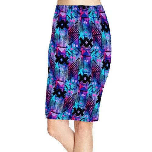 Spring Summer Vintage Fashion Printed Pencil Skirt Midi Women Knee-Length Elastic High Waist Ladies Pattern Skirts D40