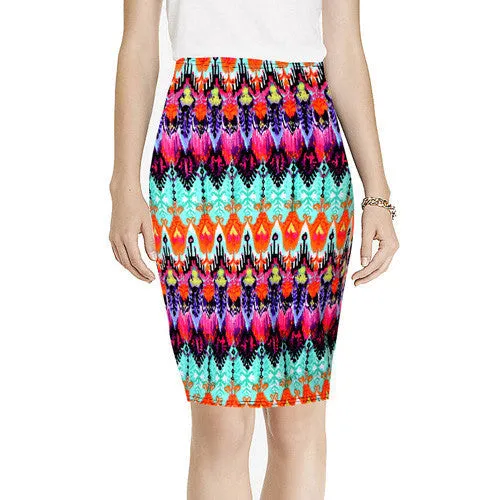 Spring Summer Vintage Fashion Printed Pencil Skirt Midi Women Knee-Length Elastic High Waist Ladies Pattern Skirts D40