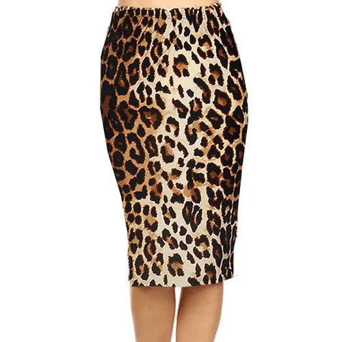 Spring Summer Vintage Fashion Printed Pencil Skirt Midi Women Knee-Length Elastic High Waist Ladies Pattern Skirts D40