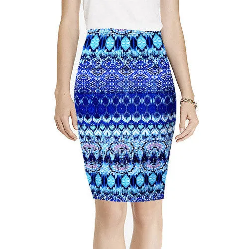 Spring Summer Vintage Fashion Printed Pencil Skirt Midi Women Knee-Length Elastic High Waist Ladies Pattern Skirts D40