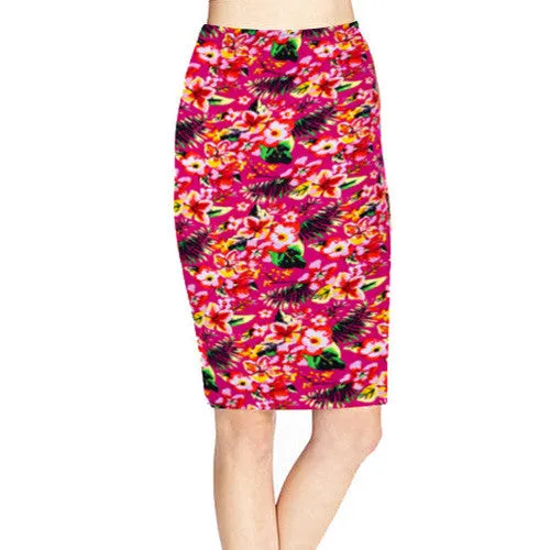Spring Summer Vintage Fashion Printed Pencil Skirt Midi Women Knee-Length Elastic High Waist Ladies Pattern Skirts D40