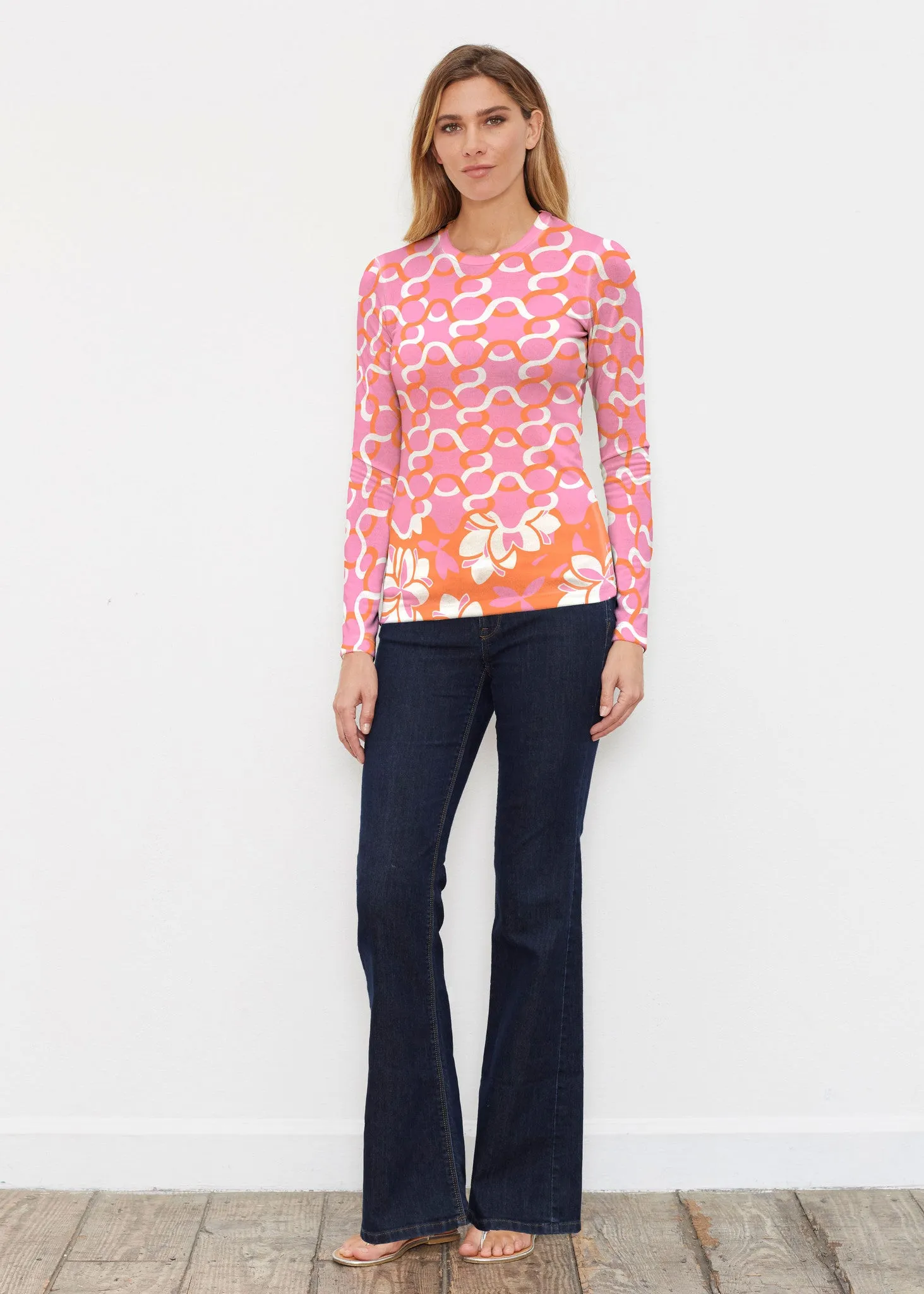 Squiggles Pink (20341) ~ Butterknit Long Sleeve Crew Top
