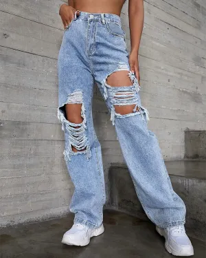 Straight-Leg Ripped Jeans