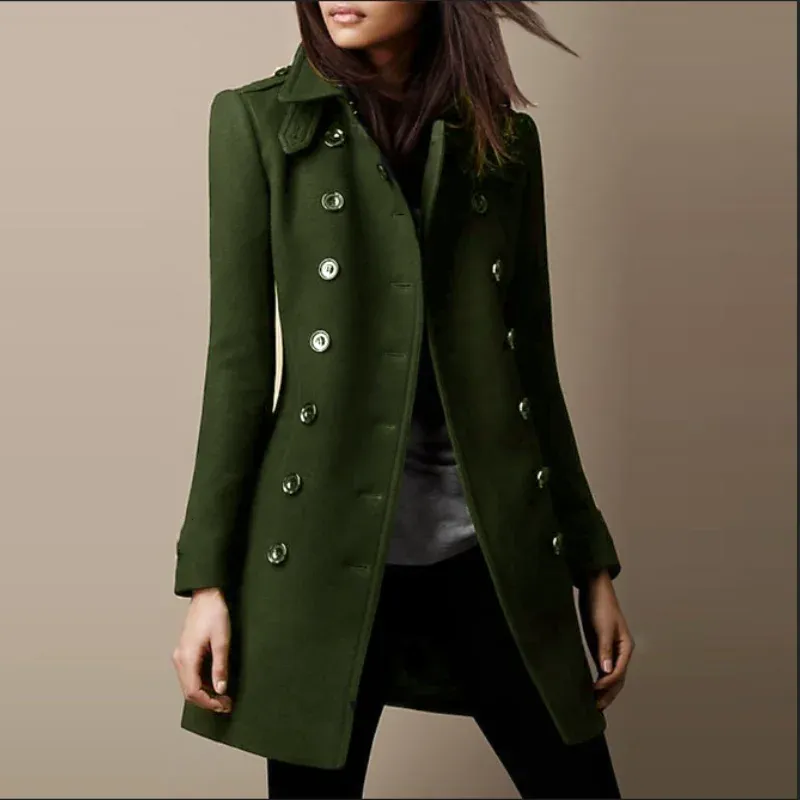 Streetwear Women Jackets Double-breasted Ladies Loose Wool Overcoat Elegant Lapel Solid Pocketed Coats