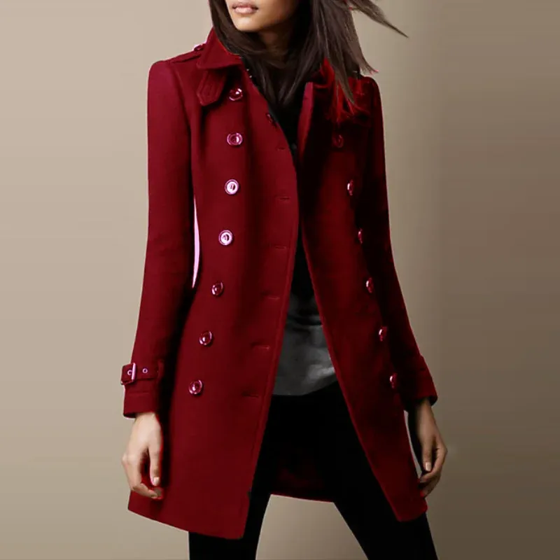 Streetwear Women Jackets Double-breasted Ladies Loose Wool Overcoat Elegant Lapel Solid Pocketed Coats