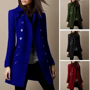 Streetwear Women Jackets Double-breasted Ladies Loose Wool Overcoat Elegant Lapel Solid Pocketed Coats