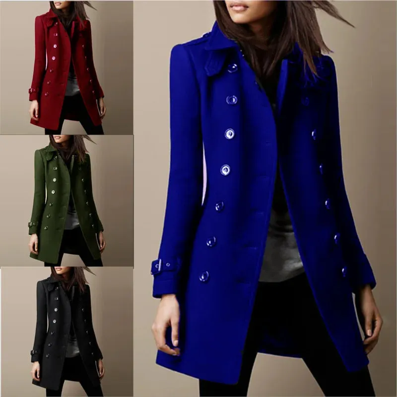 Streetwear Women Jackets Double-breasted Ladies Loose Wool Overcoat Elegant Lapel Solid Pocketed Coats