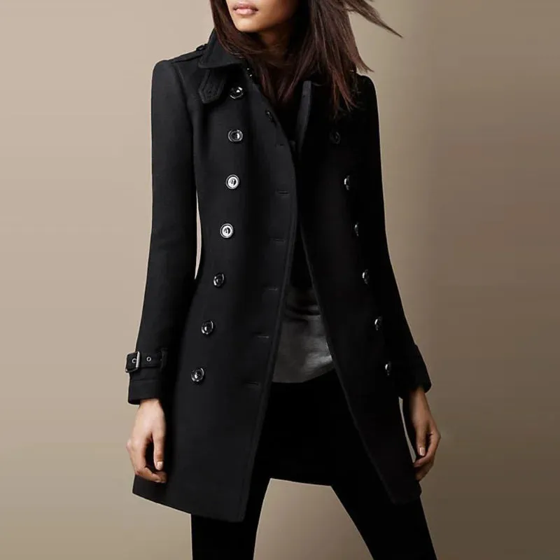 Streetwear Women Jackets Double-breasted Ladies Loose Wool Overcoat Elegant Lapel Solid Pocketed Coats