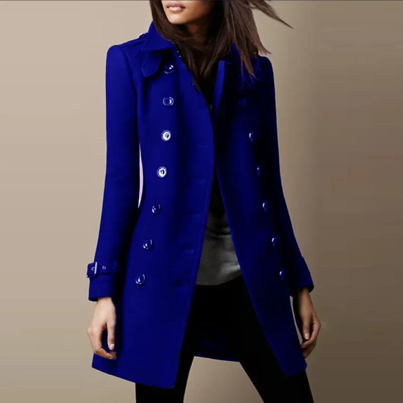 Streetwear Women Jackets Double-breasted Ladies Loose Wool Overcoat Elegant Lapel Solid Pocketed Coats