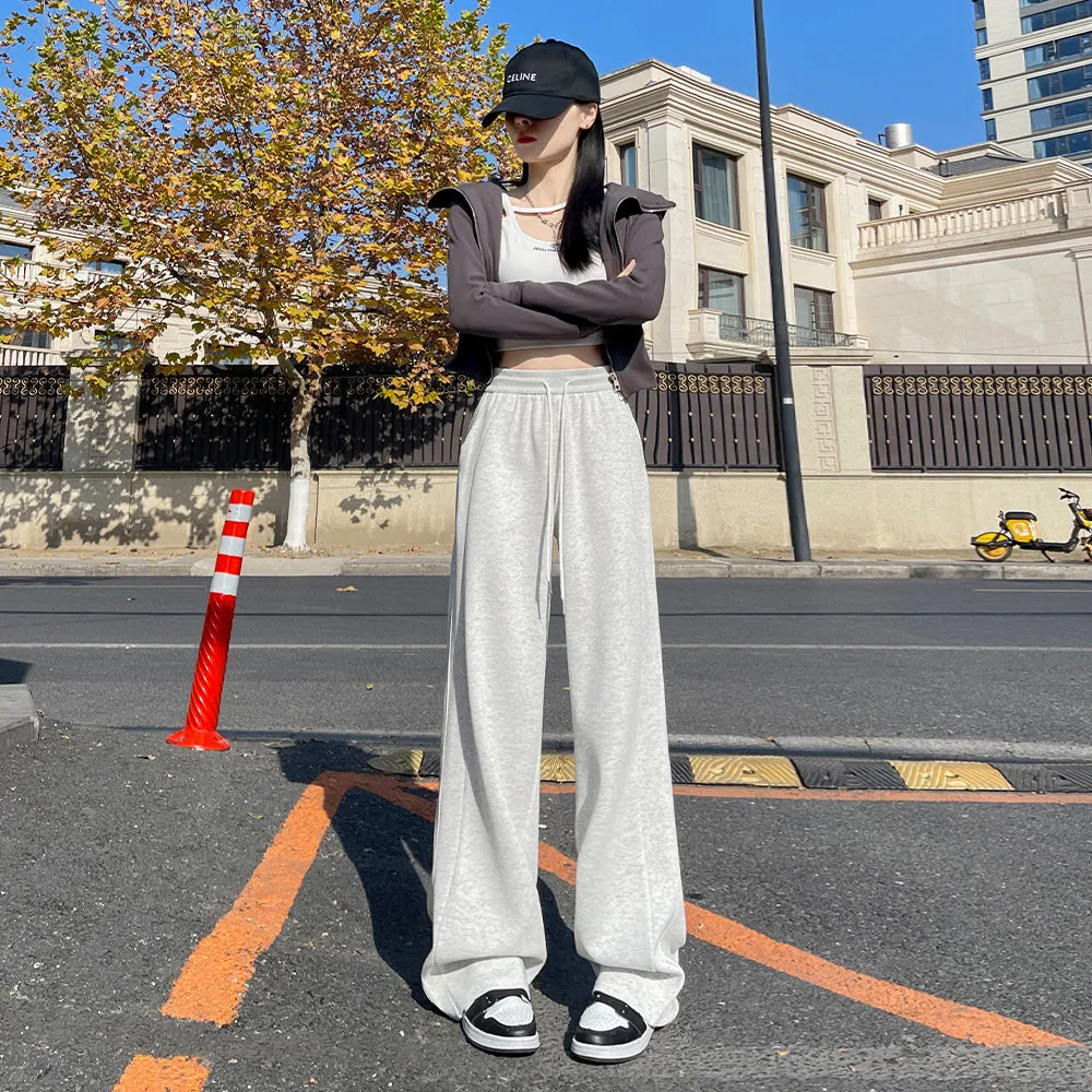 Stylish High-Waisted Elastic Waisted Sweatpants with Drawstring Waist