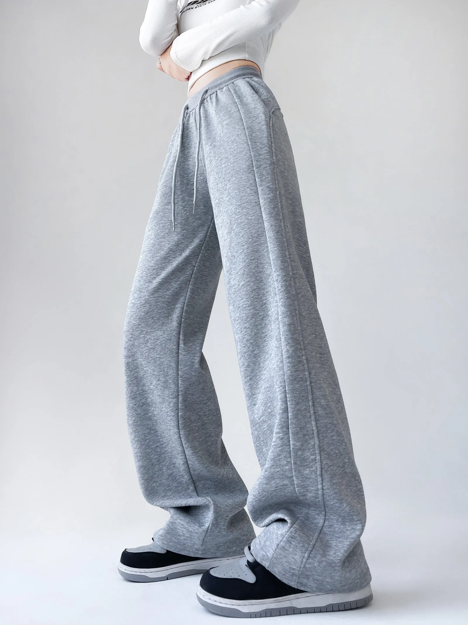 Stylish High-Waisted Elastic Waisted Sweatpants with Drawstring Waist