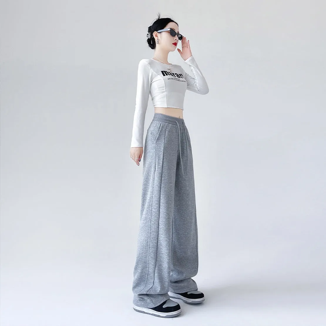 Stylish High-Waisted Elastic Waisted Sweatpants with Drawstring Waist