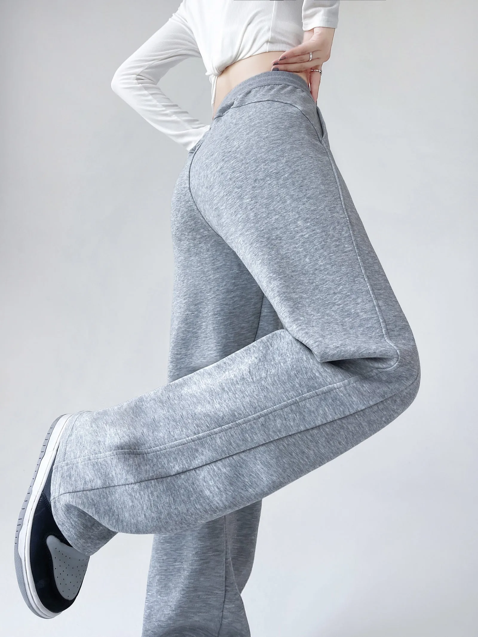 Stylish High-Waisted Elastic Waisted Sweatpants with Drawstring Waist