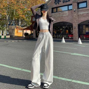 Stylish High-Waisted Elastic Waisted Sweatpants with Drawstring Waist